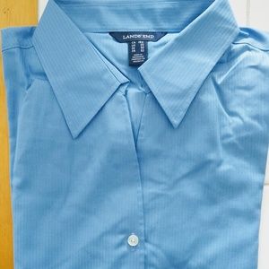 Land's End 18W 3/4 Sleeve Blue Tonal Striped Button-Down Shirt